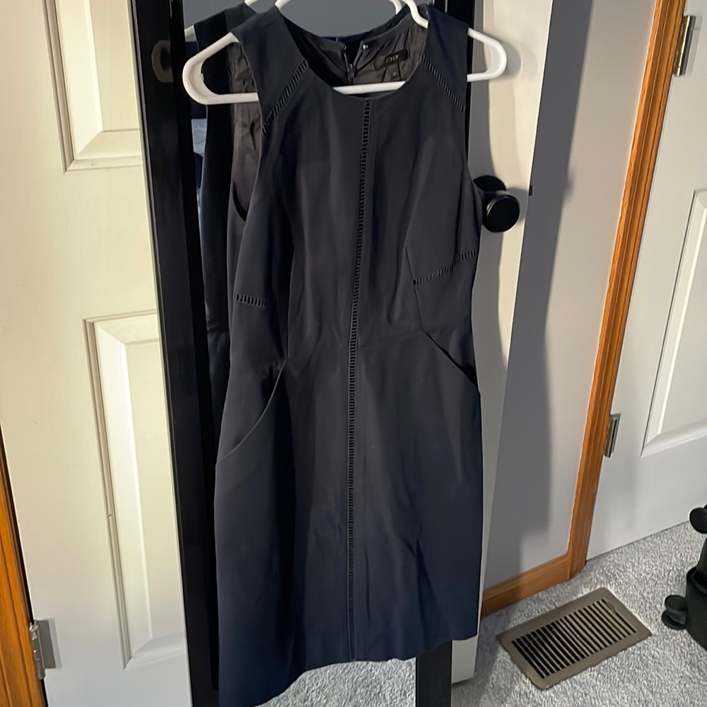 Navy shift dress.